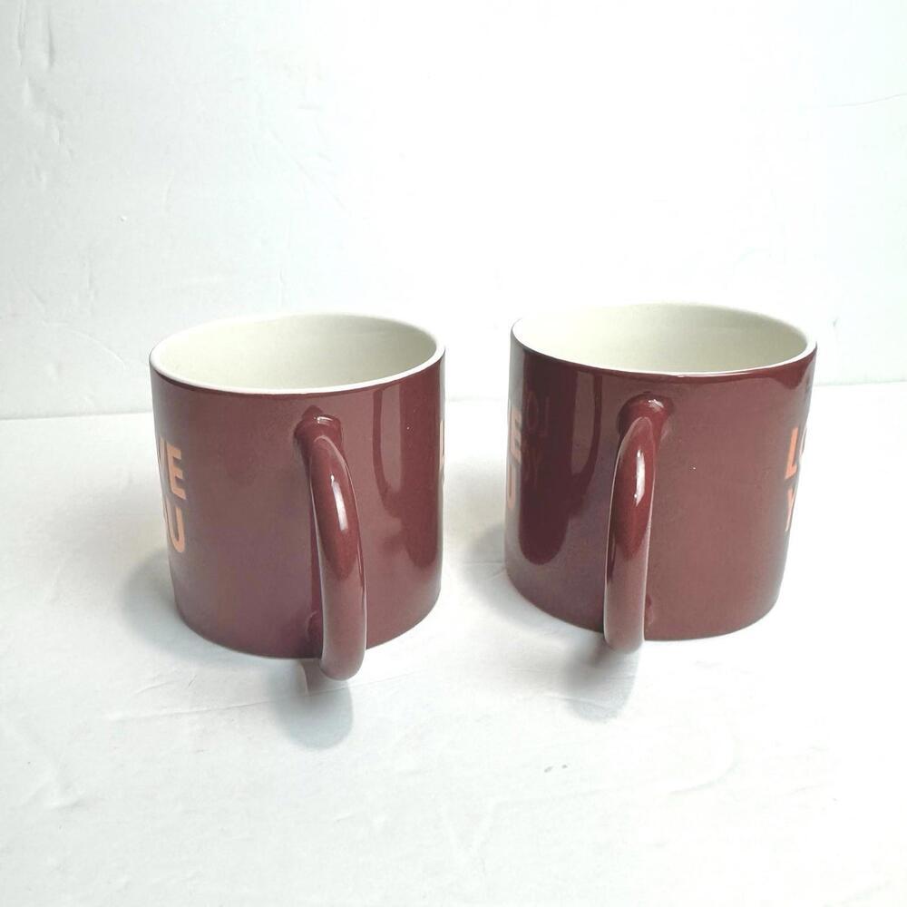 room essentials stoneware mug, “Love You”. Maroon With Orange Letters, Set Of 2 - Picture 6 of 7